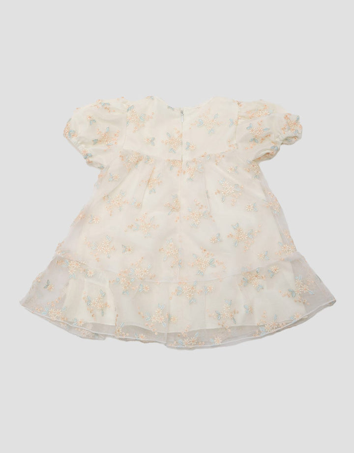 Pipiniko Short Sleeve Midi Dress Highlight Print Flower Embroidery