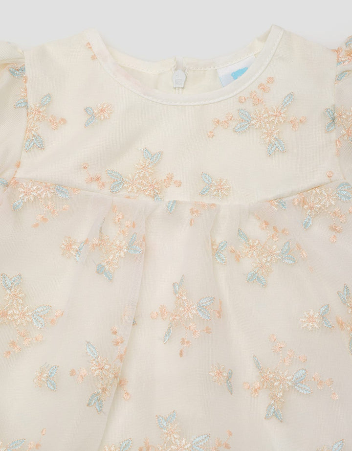 Pipiniko Short Sleeve Midi Dress Highlight Print Flower Embroidery