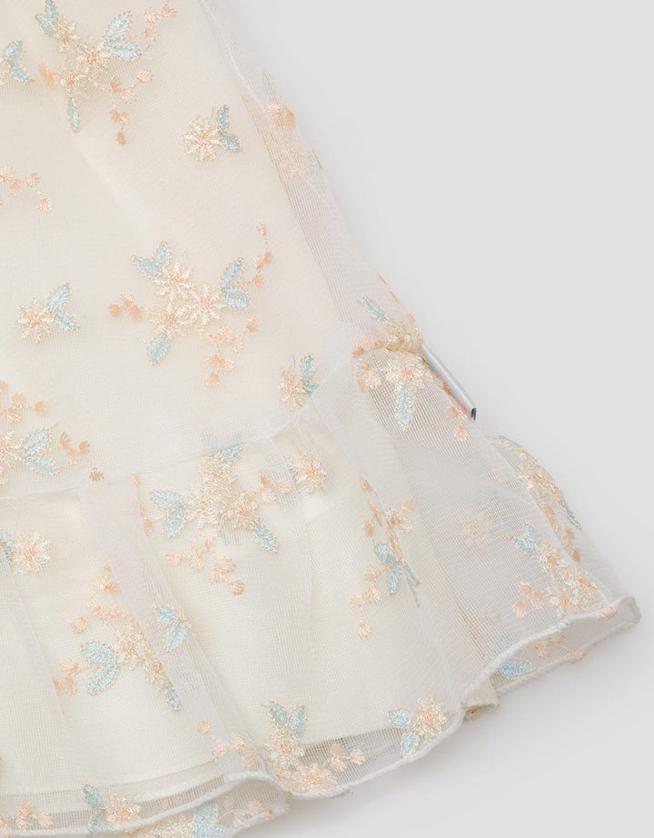 Pipiniko Short Sleeve Midi Dress Highlight Print Flower Embroidery