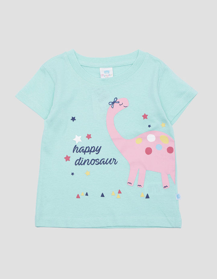 Pipiniko Happy Dinosaur Girls Short Sleeve T-Shirt