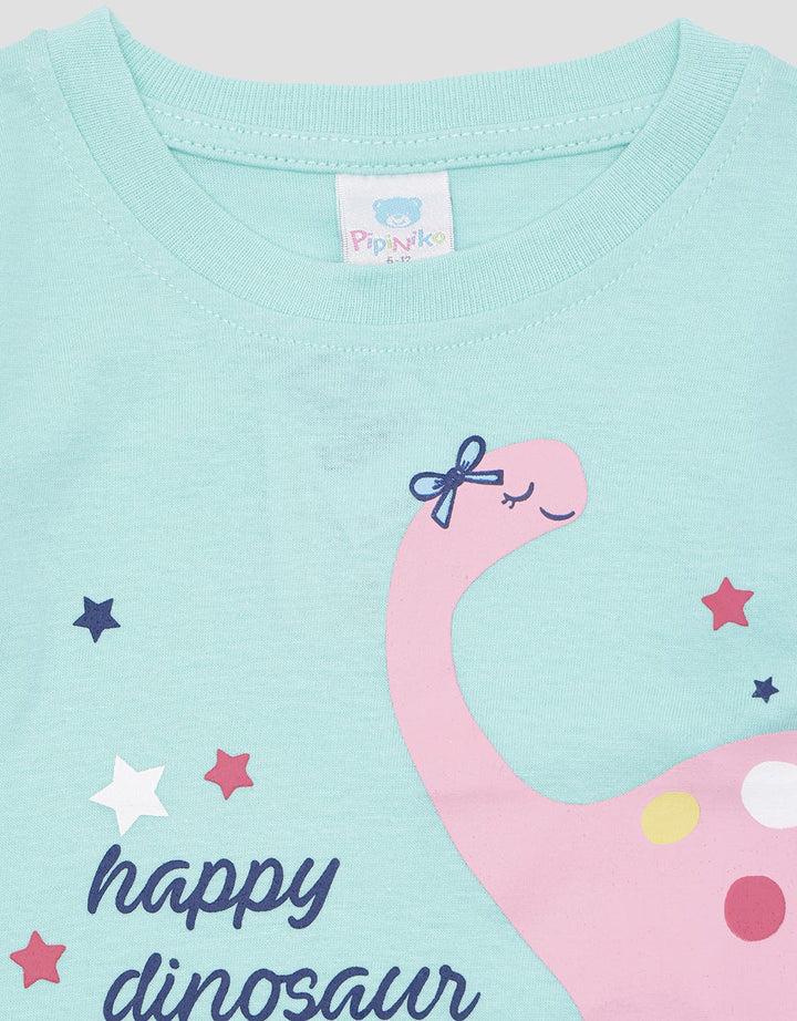 Pipiniko Happy Dinosaur Girls Short Sleeve T-Shirt
