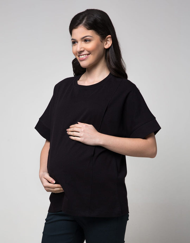 Connexion Mom Short Sleeve T-Shirt Nursing Knit Front Open