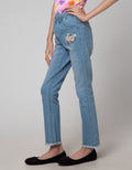 Aero Denim Long Pants Embroidered Flowers on Rawis Bottom
