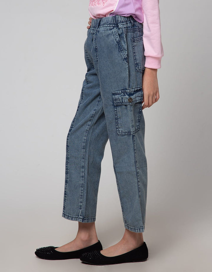 Aero Denim Long Pants Washing Acid Cargo Pockets