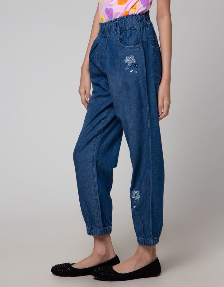 Aero Jogger Denim Embroidery Flowers