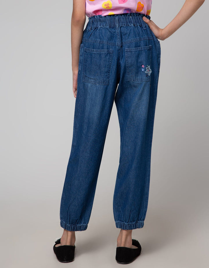 Aero Jogger Denim Embroidery Flowers