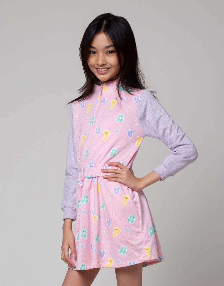 Aero Long Sleeve Midi Dress Fullprint With Zipper Bear