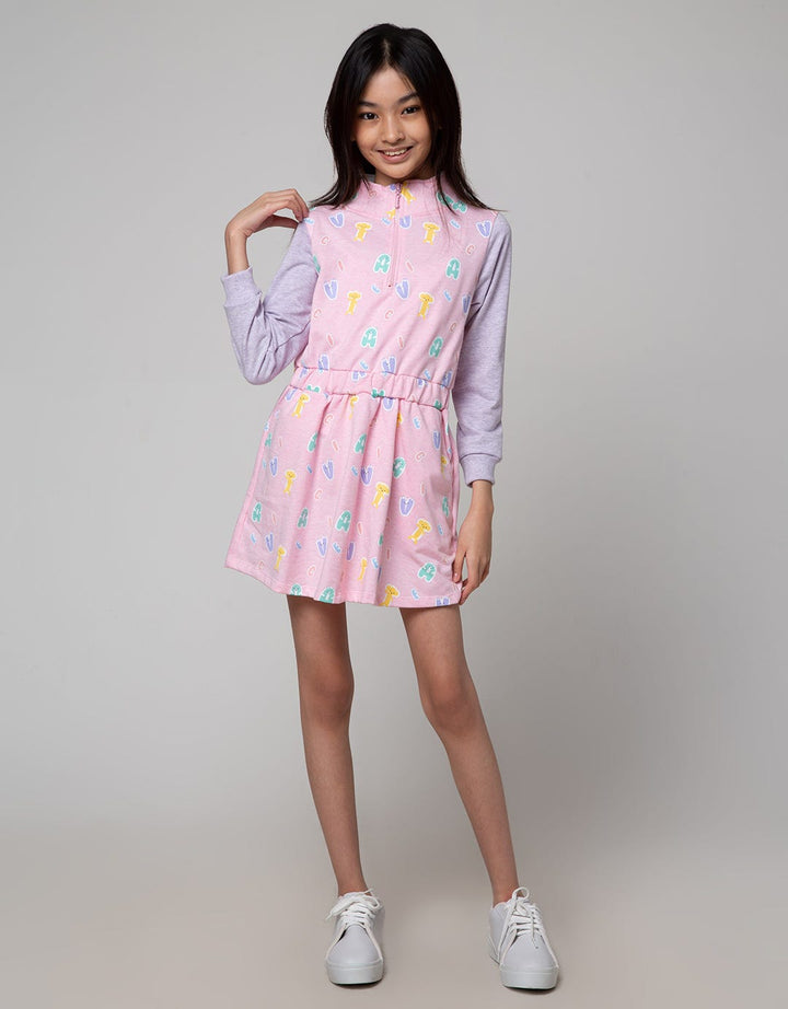 Aero Long Sleeve Midi Dress Fullprint With Zipper Bear