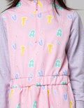 Aero Long Sleeve Midi Dress Fullprint With Zipper Bear