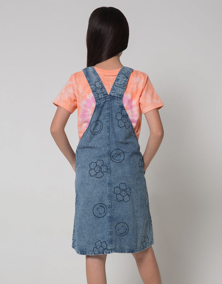 Aero Overall Denim Print Smile Flower