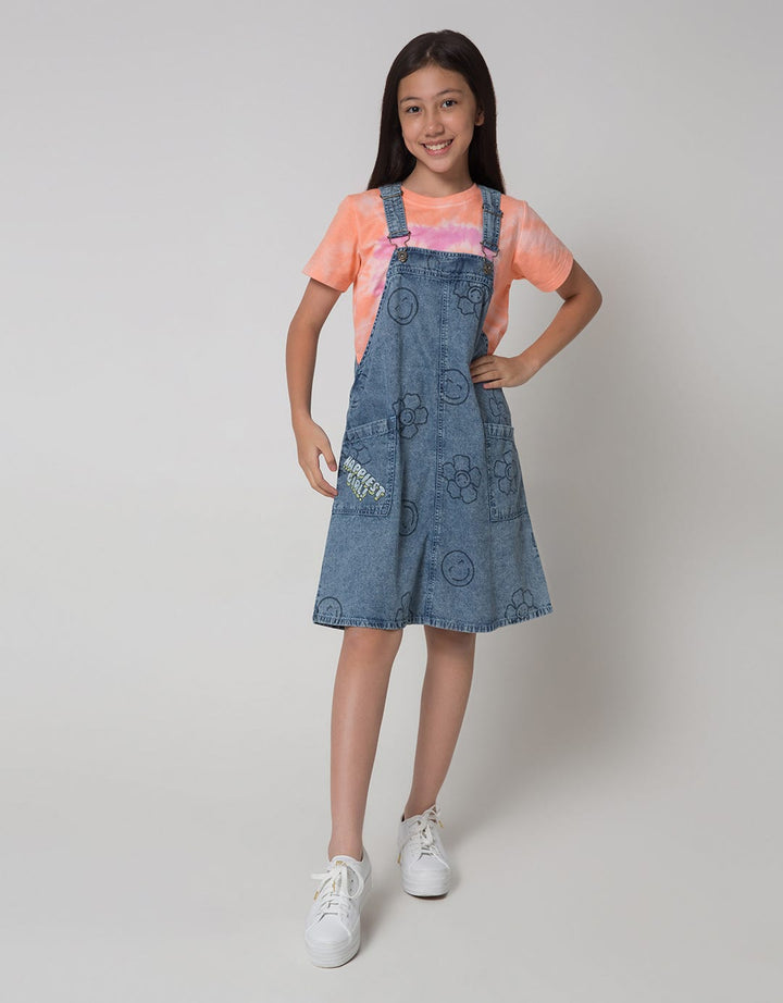 Aero Overall Denim Print Smile Flower