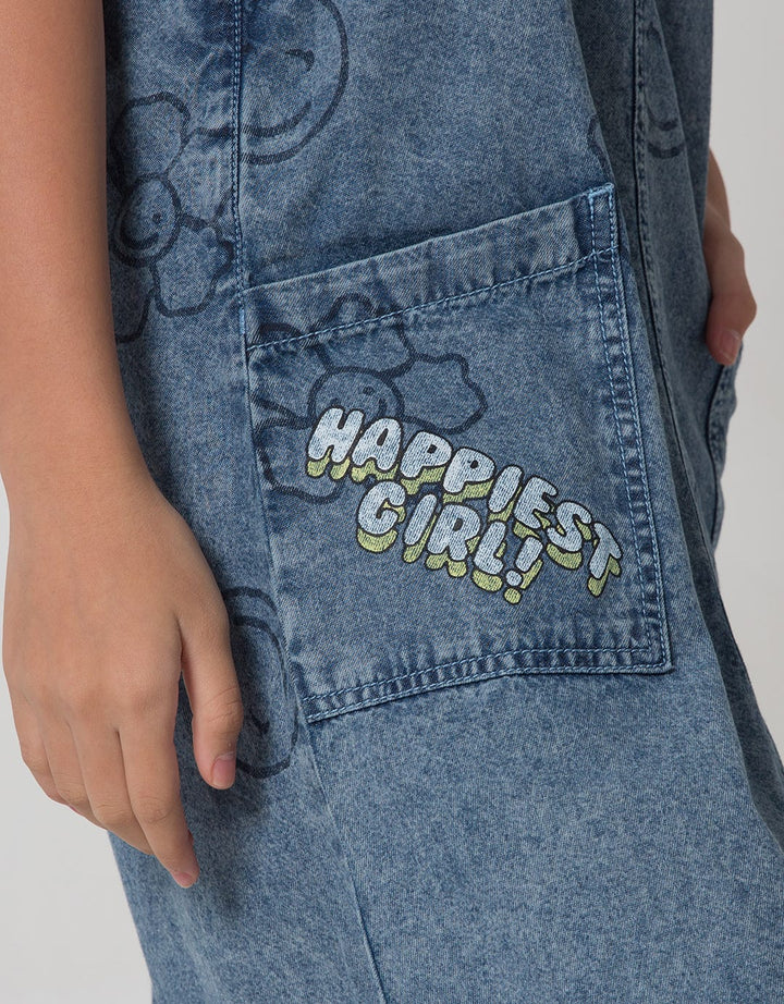 Aero Overall Denim Print Smile Flower