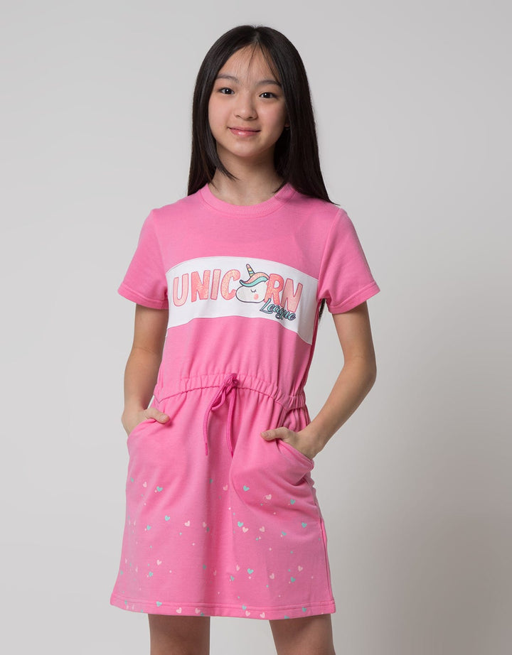 Aero Short Sleeve Midi Dress Pinggang Karet Unicorn League