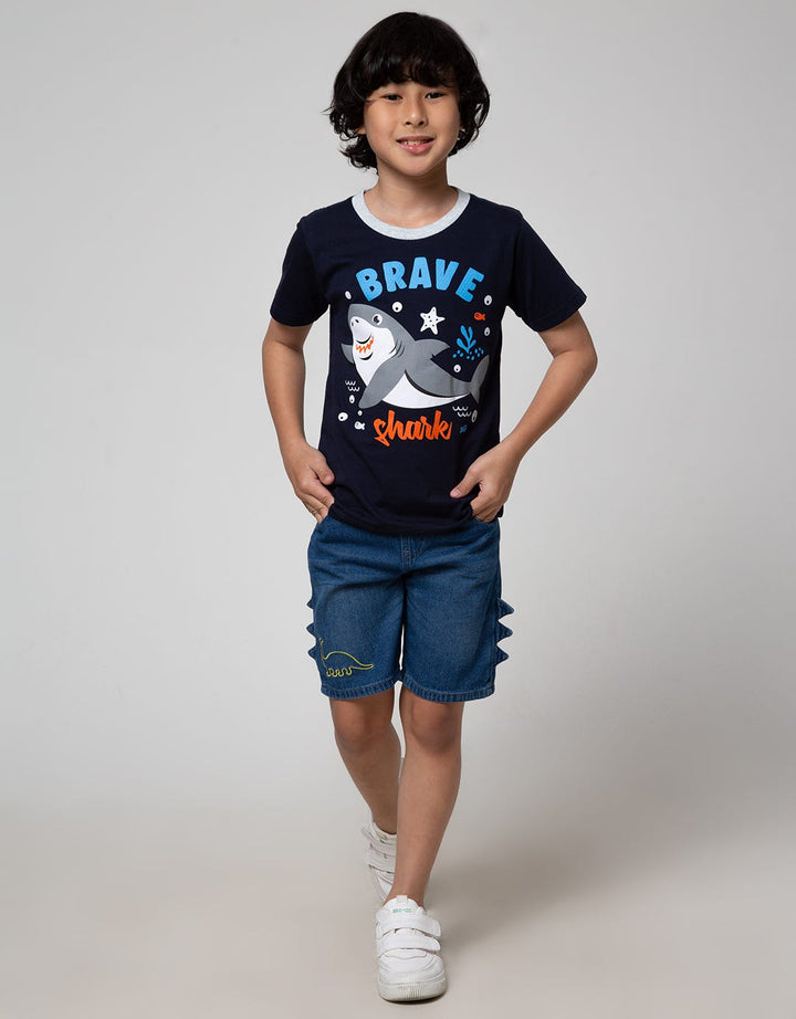 Little M Rib Bordir Denim Pendek Anak Laki-Laki