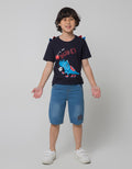 Little M Short Denim Rib Bordir Twilltape Samping