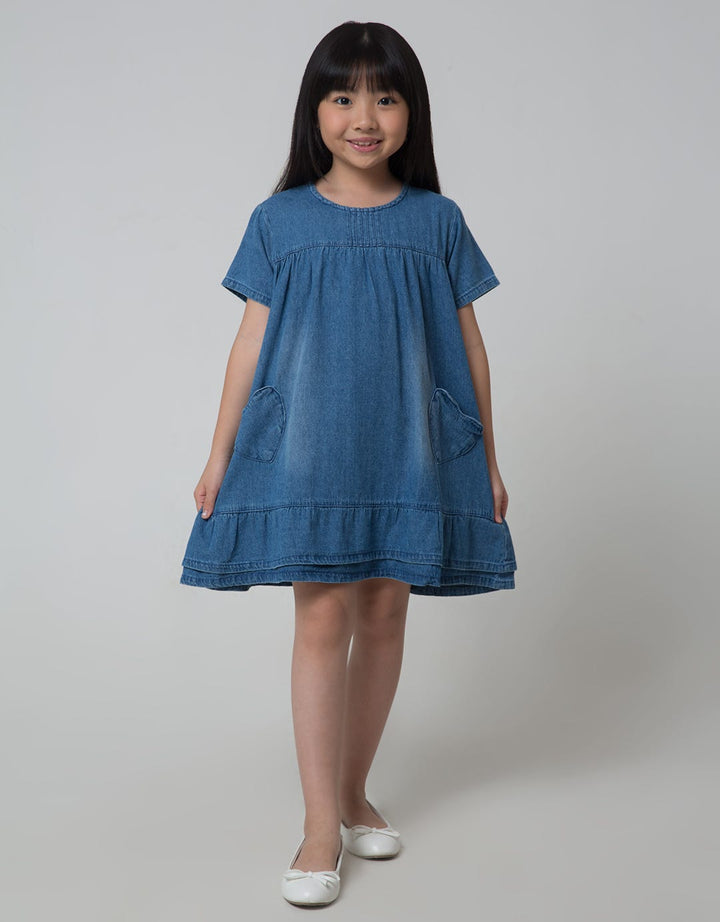 Little M Short Sleeve Midi Dress Heart Pocket Ruffle