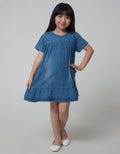 Little M Short Sleeve Midi Dress Heart Pocket Ruffle