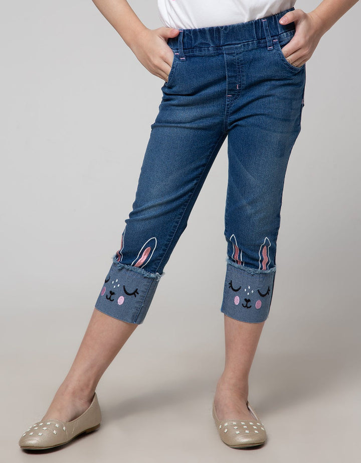 Little M Denim Long Pants Jegging Bordir Lutut Unicorn