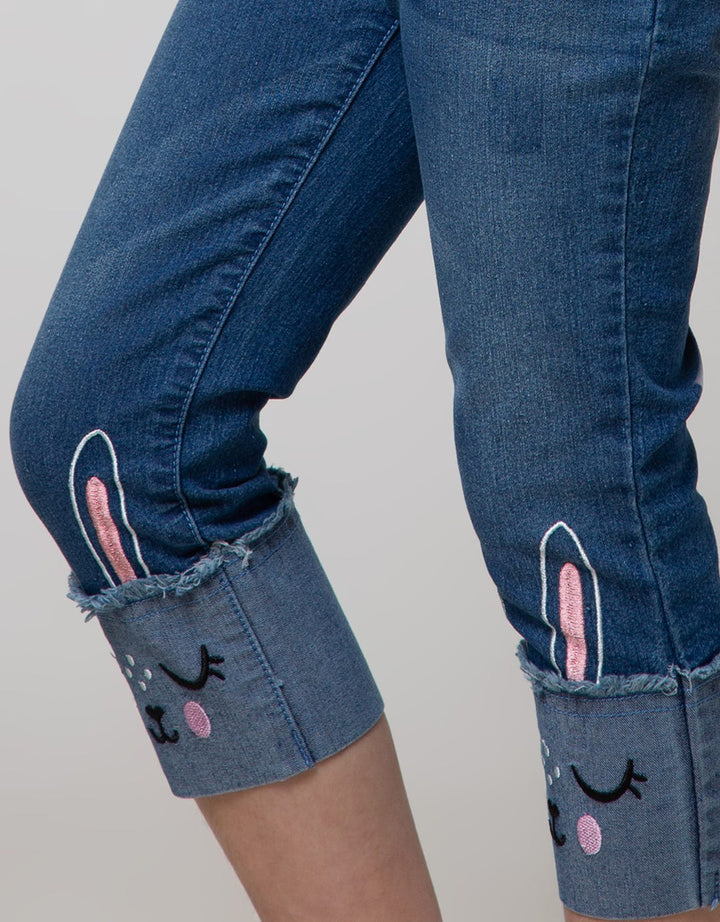 Little M Denim Long Pants Jegging Bordir Lutut Unicorn