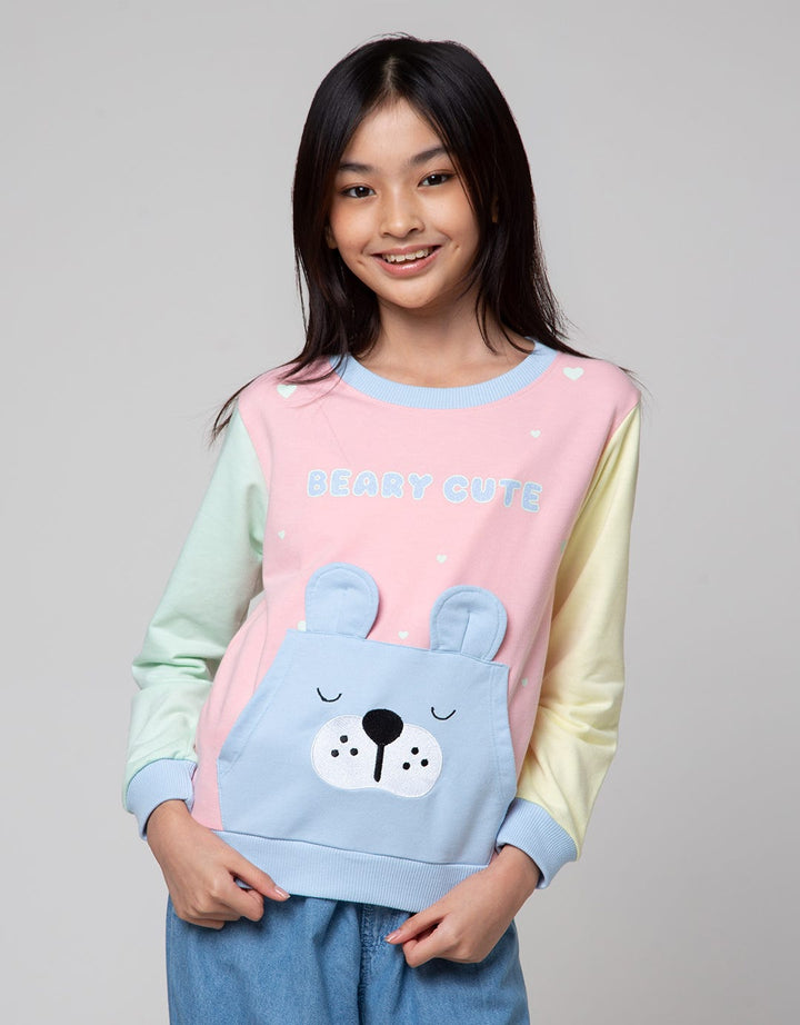 Aero Color Block Bear Sweater for Girls