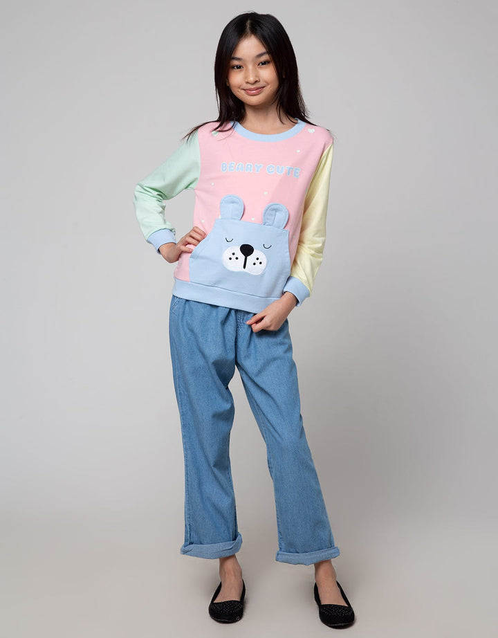 Aero Color Block Bear Sweater for Girls