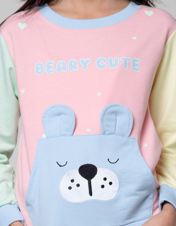 Aero Color Block Bear Sweater for Girls