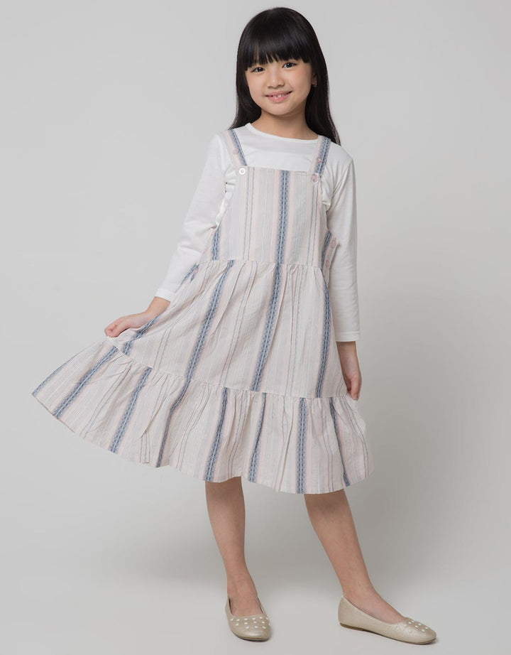 Little M Long Sleeve Midi Dress Overall Woven Garis 2