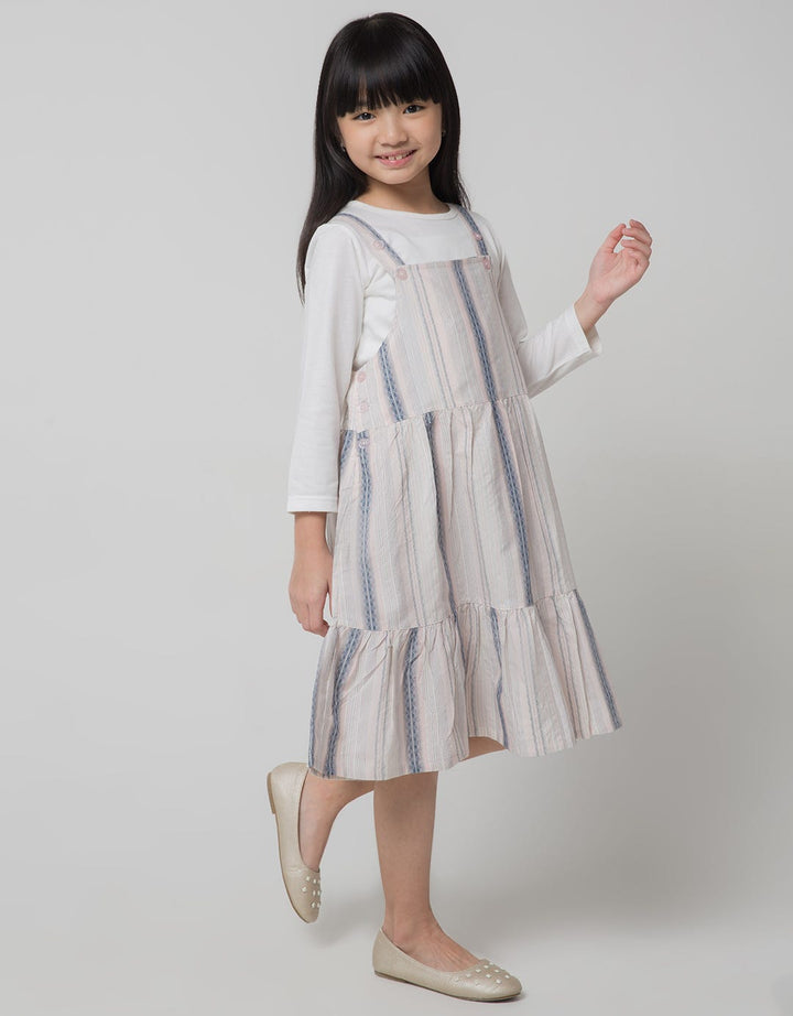 Little M Long Sleeve Midi Dress Overall Woven Garis 2