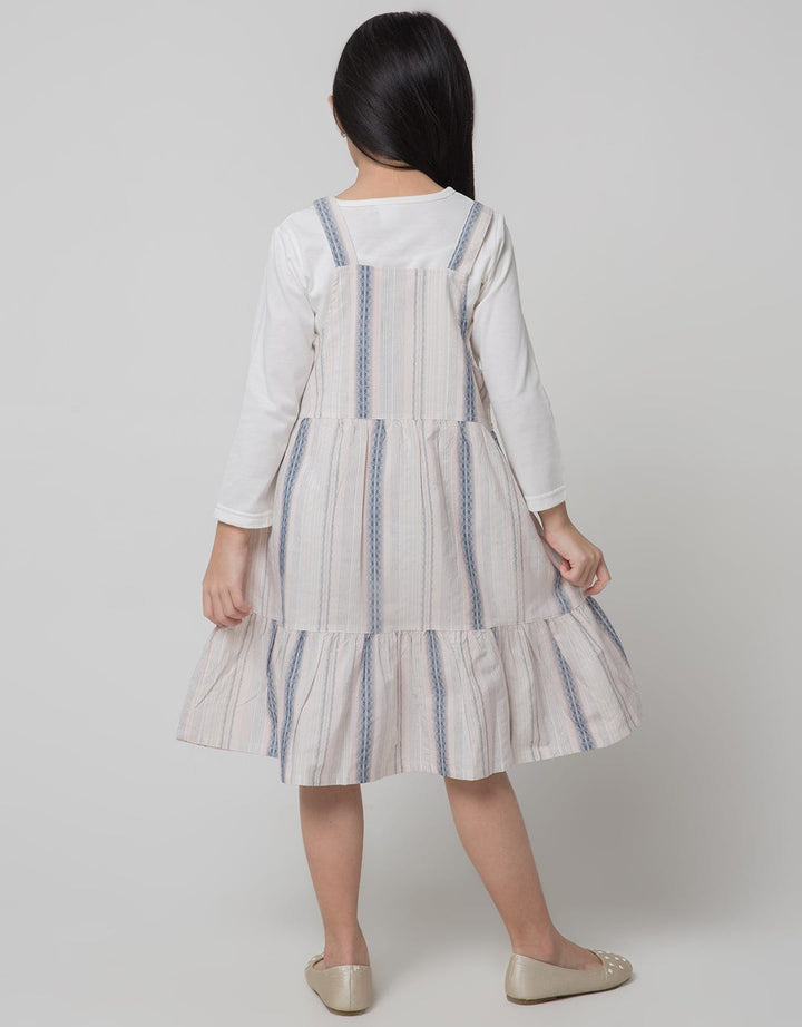 Little M Long Sleeve Midi Dress Overall Woven Garis 2
