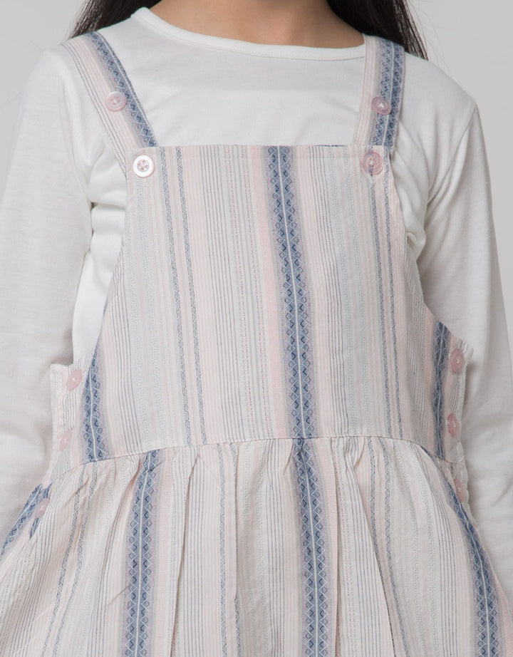 Little M Long Sleeve Midi Dress Overall Woven Garis 2