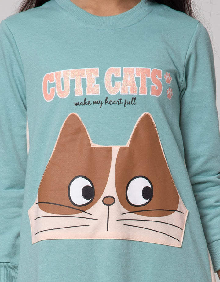 Aero Long Sleeve Midi Dress Kantong Cute Cat