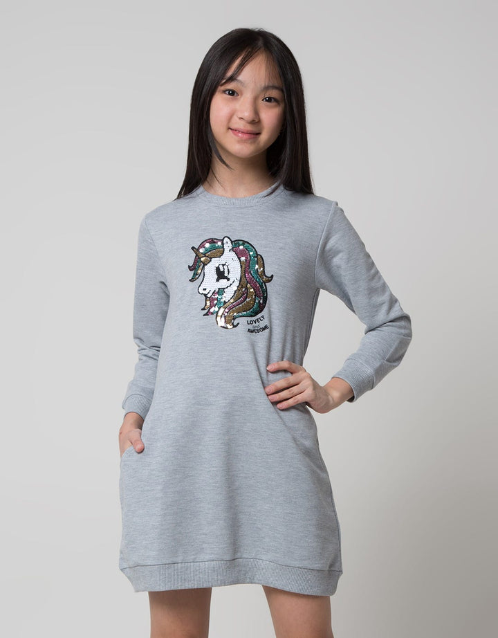 Aero Long Sleeve Midi Dress Flip Sequin Unicorn