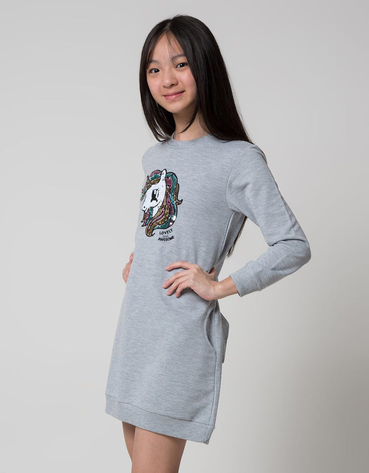 Aero Long Sleeve Midi Dress Flip Sequin Unicorn
