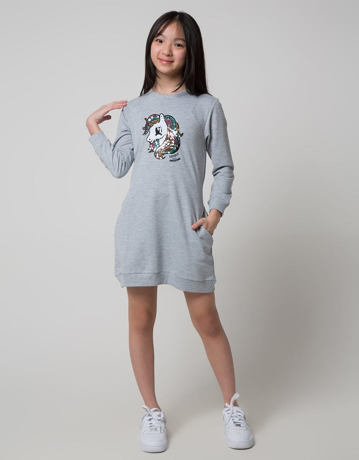 Aero Long Sleeve Midi Dress Flip Sequin Unicorn