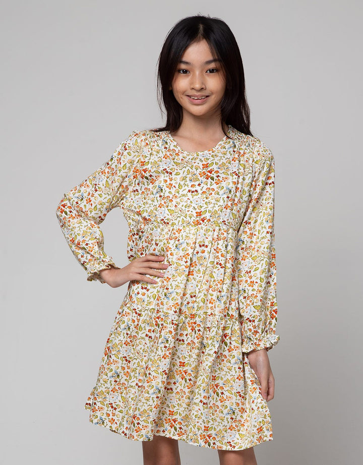 Aero Long Sleeve Midi Dress Rayon Print Daun