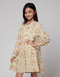 Aero Long Sleeve Midi Dress Rayon Print Daun