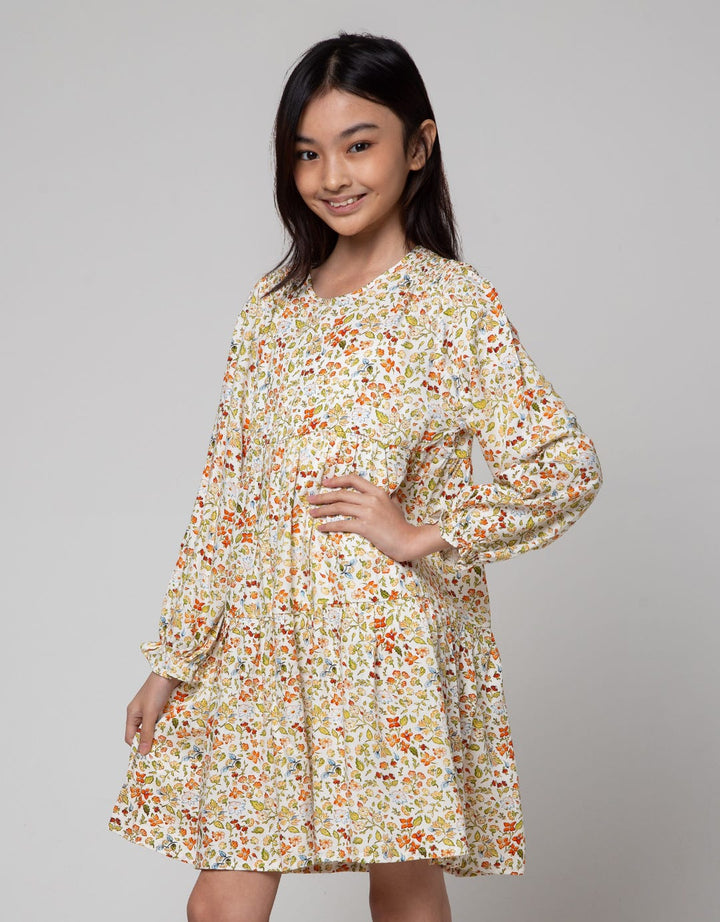 Aero Long Sleeve Midi Dress Rayon Print Daun