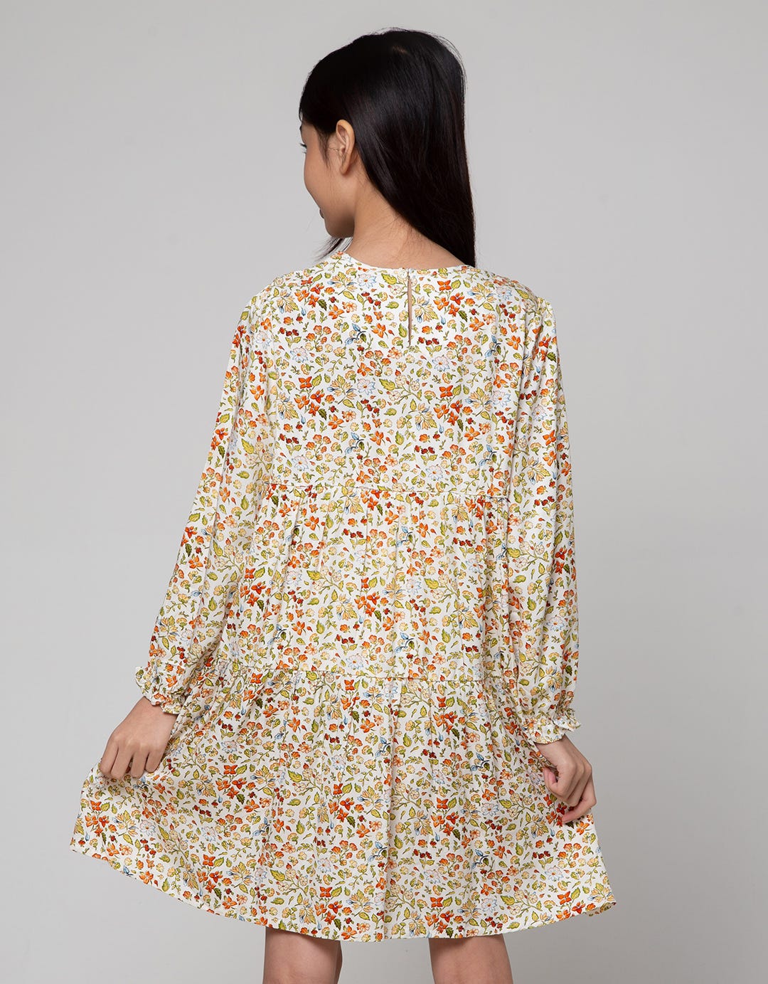 Aero Long Sleeve Midi Dress Rayon Print Daun