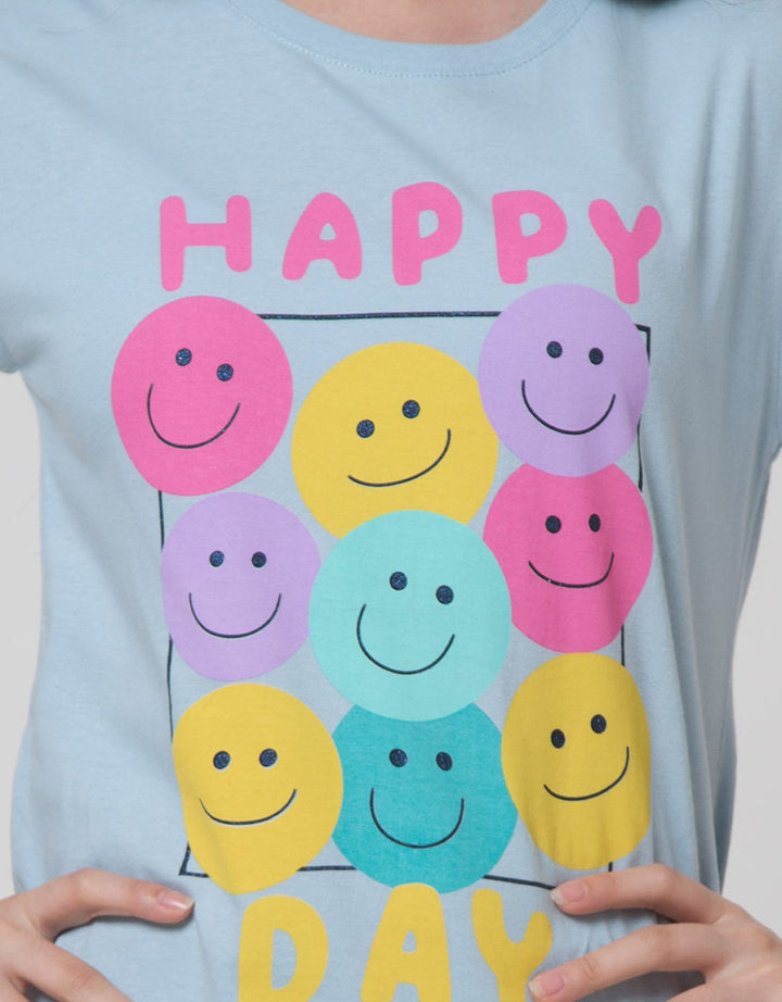 Aero Short Sleeve T-Shirt Print Smile Happy Day