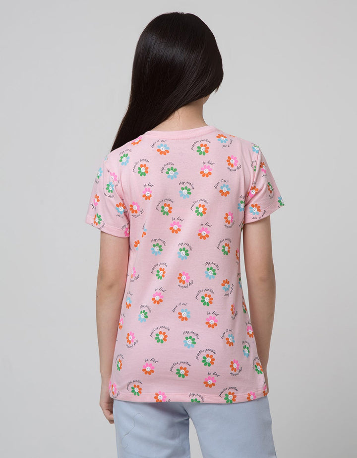 Aero Short Sleeve T-Shirt Print Bunga Smile Word