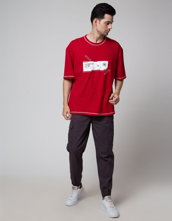 Nevada Short Sleeve T-Shirt Print Contrast Stitch Oversized