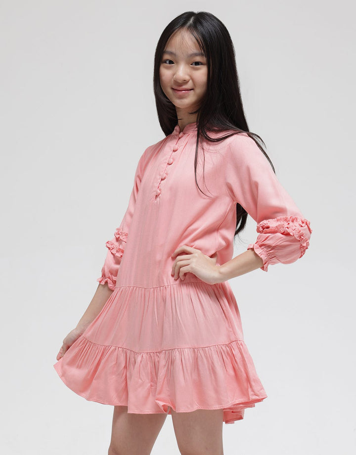 Aero Long Sleeve Midi Dress Rayon Round Front Button