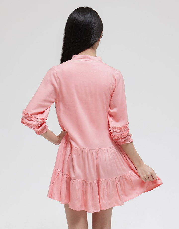 Aero Long Sleeve Midi Dress Rayon Round Front Button