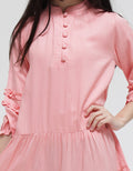 Aero Long Sleeve Midi Dress Rayon Round Front Button