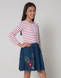 Aero Long Sleeve Midi Dress Knit Denim Bordir Bunny