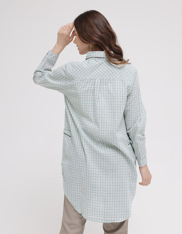 Triset Ladies Plaid Pocket Blouse Wanita