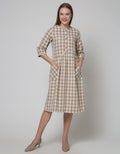 Triset Casual Plaid Long Dress Wanita