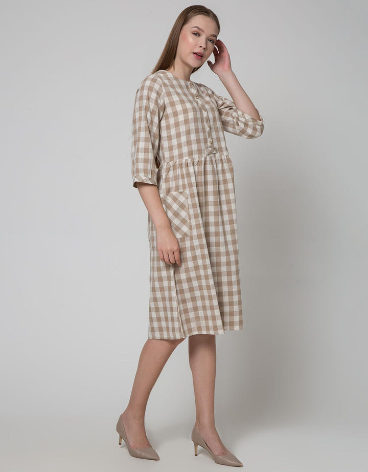 Triset Casual Plaid Long Dress Wanita