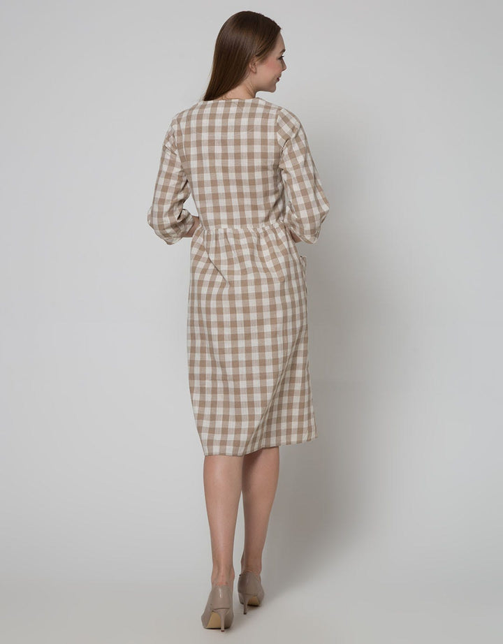 Triset Casual Plaid Long Dress Wanita