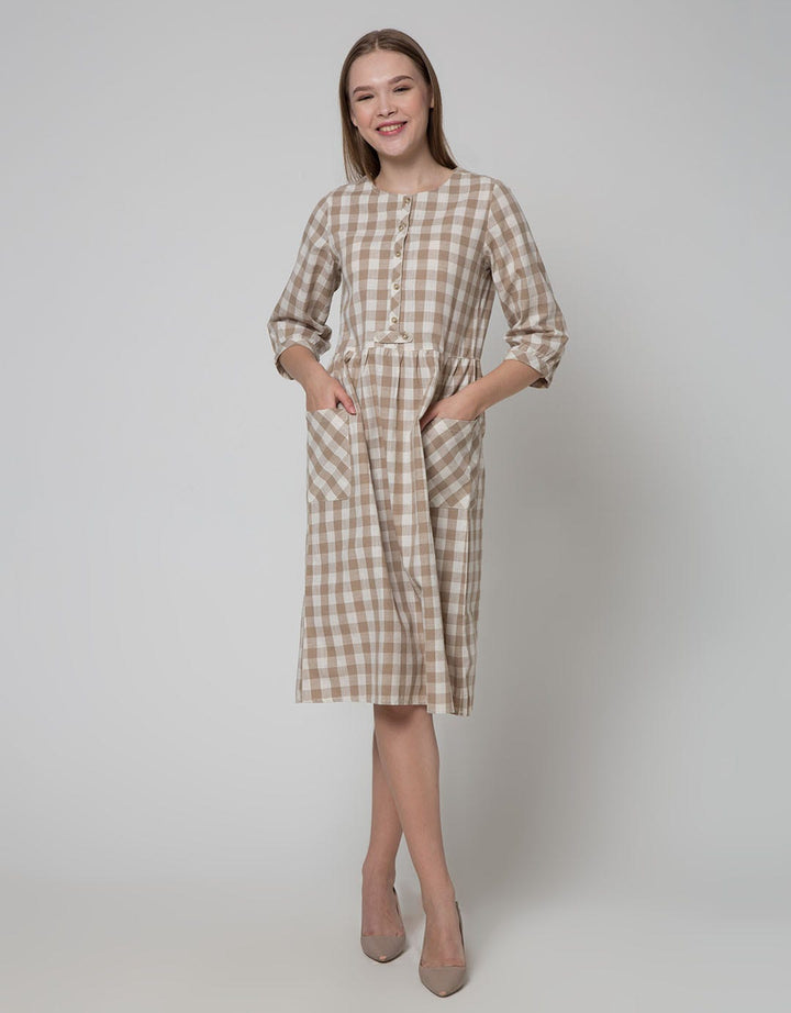 Triset Casual Plaid Long Dress Wanita